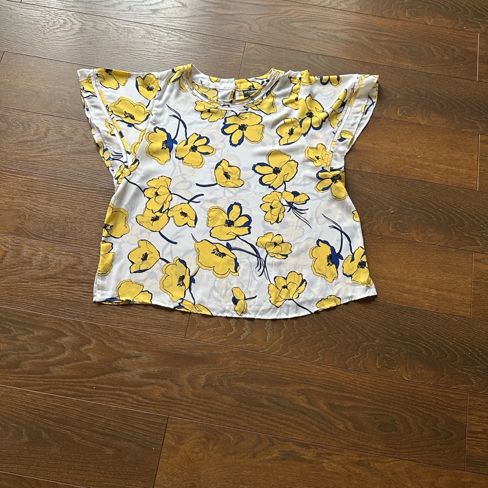 Liz Claiborne Yellow and Blue Floral Blouse